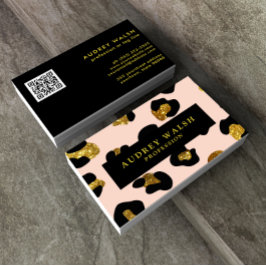 Tarjeta De Visita QR CODE Glam Purpurina Rubor Leopard print Luxury