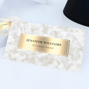 Tarjeta De Visita QR Code Gold Marble blanco elegante y moderno