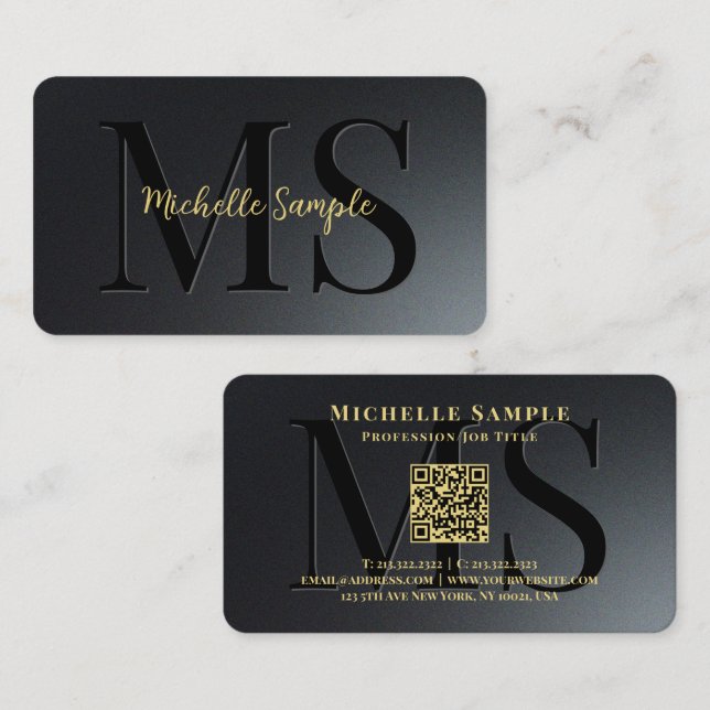 Tarjeta De Visita QR Code Gold Nombre de texto de esquina redondeada (Anverso / Reverso)