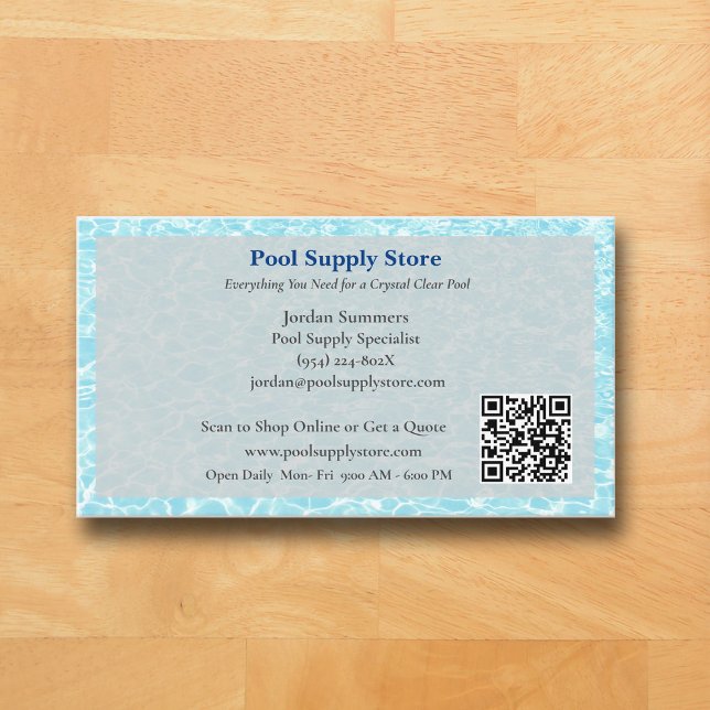 Tarjeta De Visita QR Code Grey Blue Swimming Pool Contractor   (Grey Pool Business Card )
