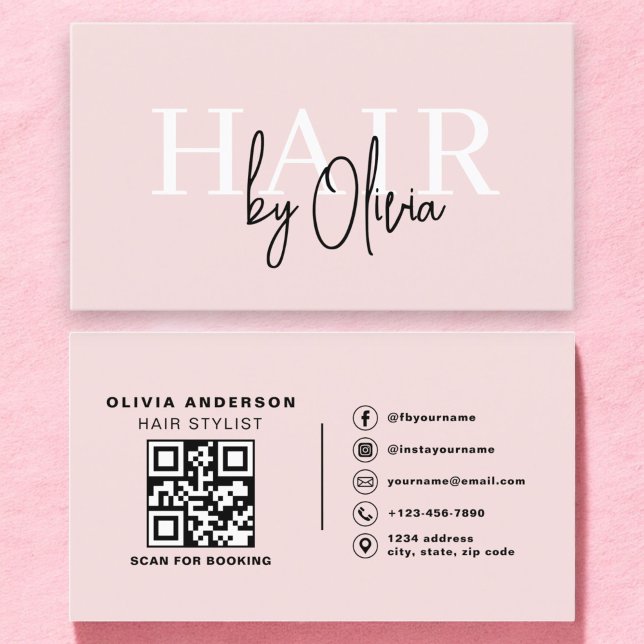 Tarjeta De Visita QR Code Hair Stylist Typography Moderno (Subido por el creador)