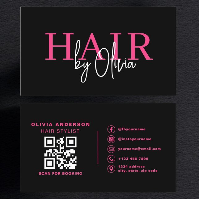 Tarjeta De Visita QR Code Hair Stylist Typography Moderno (Subido por el creador)