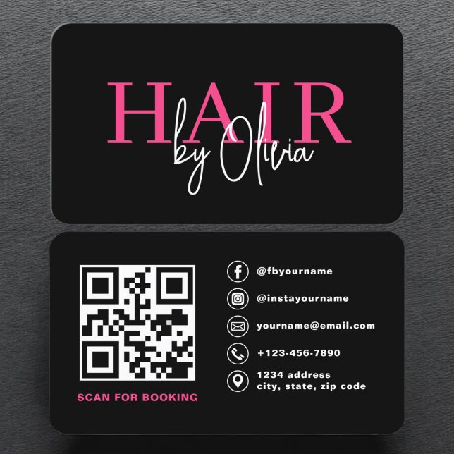 Tarjeta De Visita QR Code Hair Stylist Typography Moderno (Subido por el creador)