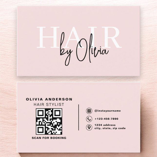 Tarjeta De Visita QR Code Hair Stylist Typography Moderno (Subido por el creador)