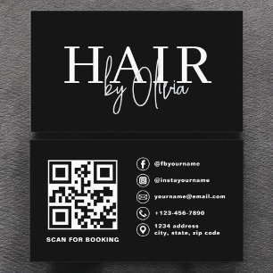 Tarjeta De Visita QR Code Hair Stylist Typography Moderno
