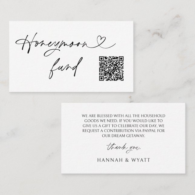 Tarjeta De Visita QR Code Honeymoon Request Wedding Enclosure Card (Anverso / Reverso)