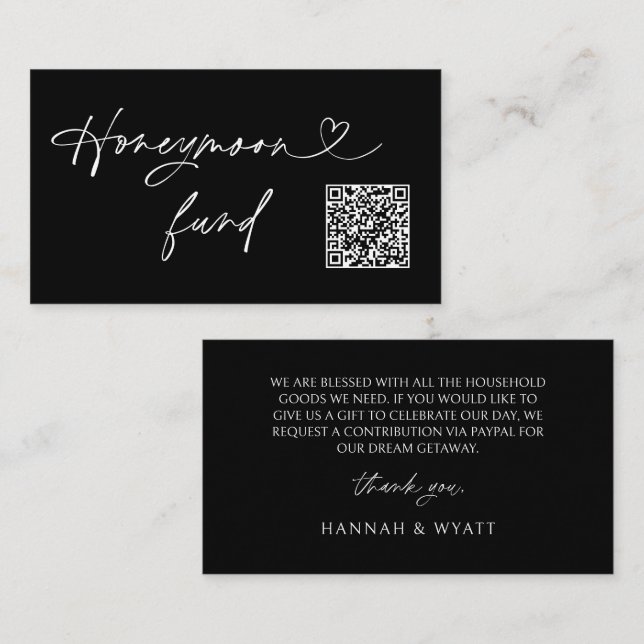Tarjeta De Visita QR Code Honeymoon Request Wedding Enclosure Card (Anverso / Reverso)