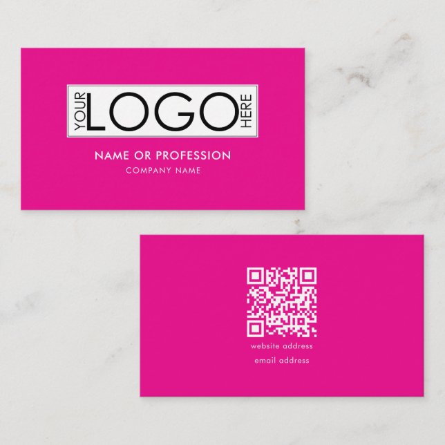 Tarjeta De Visita QR Code Hot Pink Beaty Salon Moderno Business Logo (Anverso / Reverso)