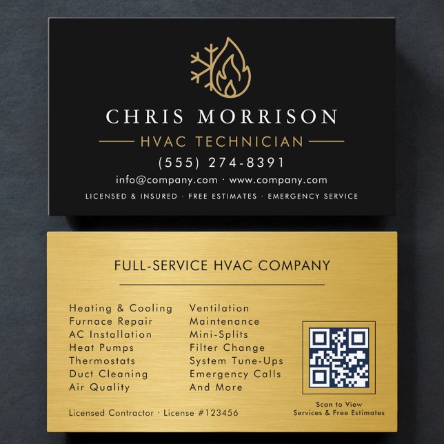 Tarjeta De Visita QR Code HVAC Technician Heating and Air (Subido por el creador)