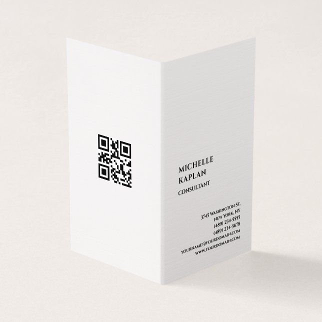Tarjeta De Visita QR Code Linen Modern Professional Exclusive (Exterior)