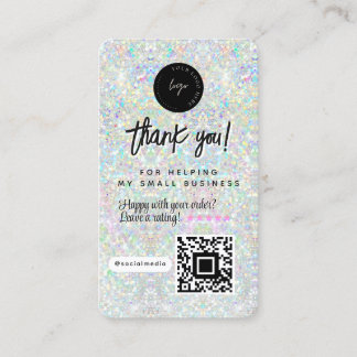 Tarjeta De Visita QR Code & Logo Holographic Glitter Thank You