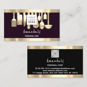Tarjeta De Visita QR CODE Logo Personal Chef Cooking Restaurant