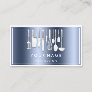 Tarjeta De Visita QR CODE Logo Restaurante Cocina Dieta Chef Azul