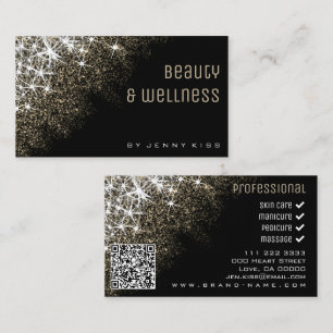 Tarjeta De Visita QR Code Luminoso Gold Purpurina Stars Wellness
