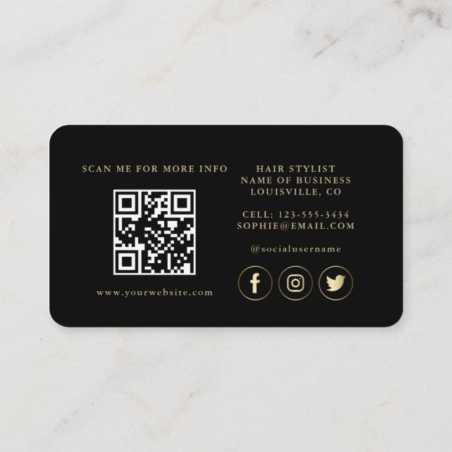 Tarjeta De Visita QR Code Luxury Gold Profesional negro (Reverso)