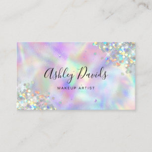 Tarjeta De Visita QR Code Luxury Holographic Purpurina Makeup Artist