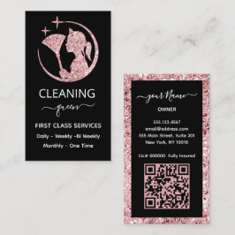 Tarjeta De Visita QR code Maid Rose Pink Cleaning Service