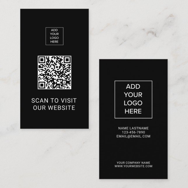 Tarjeta De Visita QR Code Minimalist Black Custom Logo Networking (Anverso / Reverso)