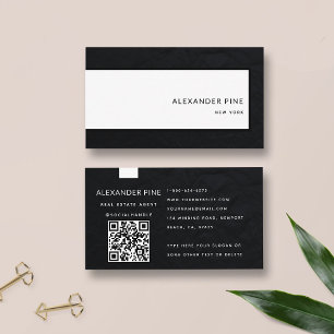 Tarjeta De Visita QR Code Moderno Sleek Black White Professional