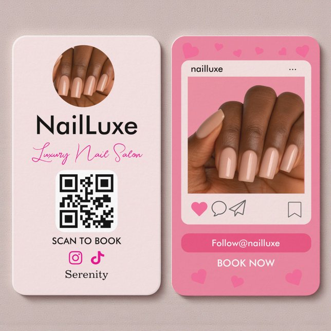 Tarjeta De Visita QR Code Nail Technician Blush Pink Photo (Subido por el creador)