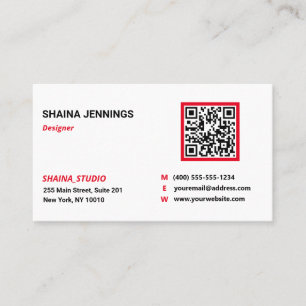 Tarjeta De Visita QR Code Networking moderno Blanco rojo negro