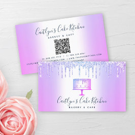 Tarjeta De Visita QR Code Panadería Pastel Morado Purpurina Dris pos