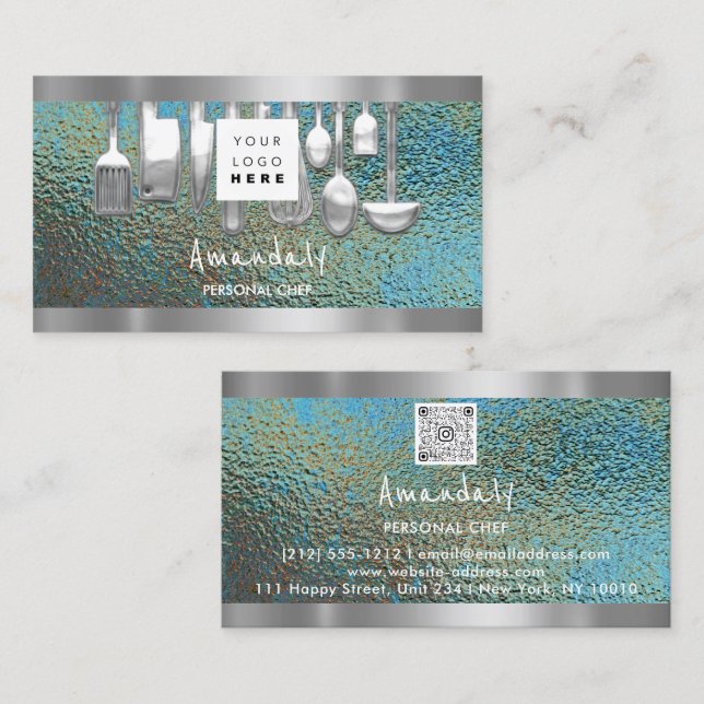 Tarjeta De Visita QR Code Personal Chef Cocinar Restaurante Grunge (Anverso / Reverso)