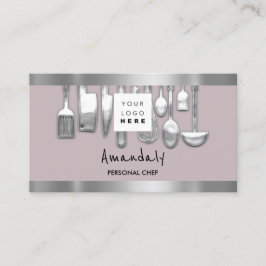 Tarjeta De Visita QR Code Personal Chef Cooking Restaurant Gray