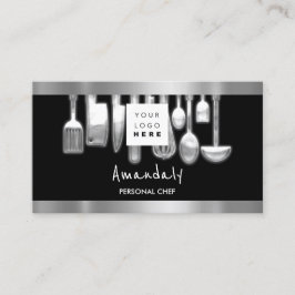 Tarjeta De Visita QR Code Personal Chef Cooking Restaurant Silver