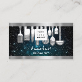 Tarjeta De Visita QR Code Personal Chef Cooking Restaurant Verde azu