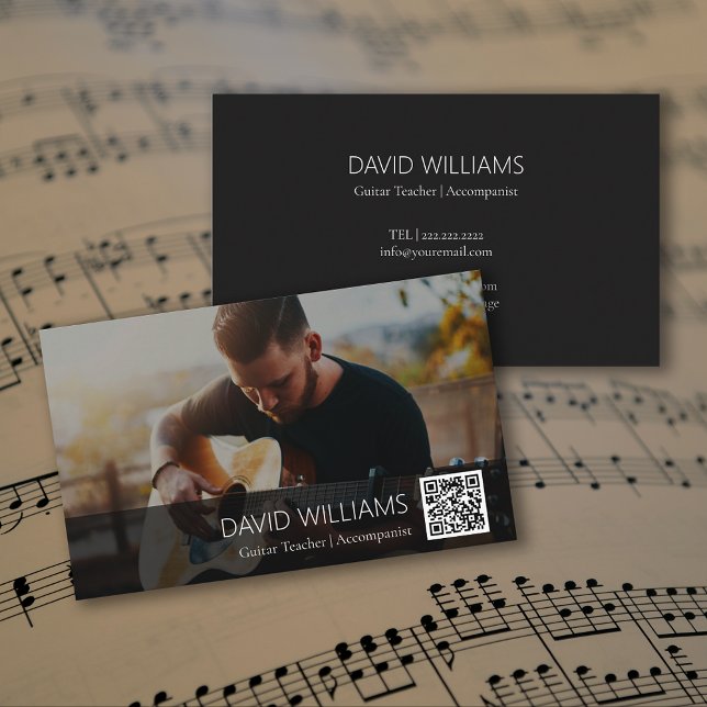 Tarjeta De Visita QR Code Photo Music Teacher Singer Songwriter (QR Code Photo Music Teacher Singer Songwriter Business Card)