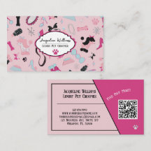 QR Code Pink Girly Mid-Century Pet Groomer II