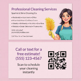 Tarjeta De Visita QR Code Pink Maid House Cleaning Service