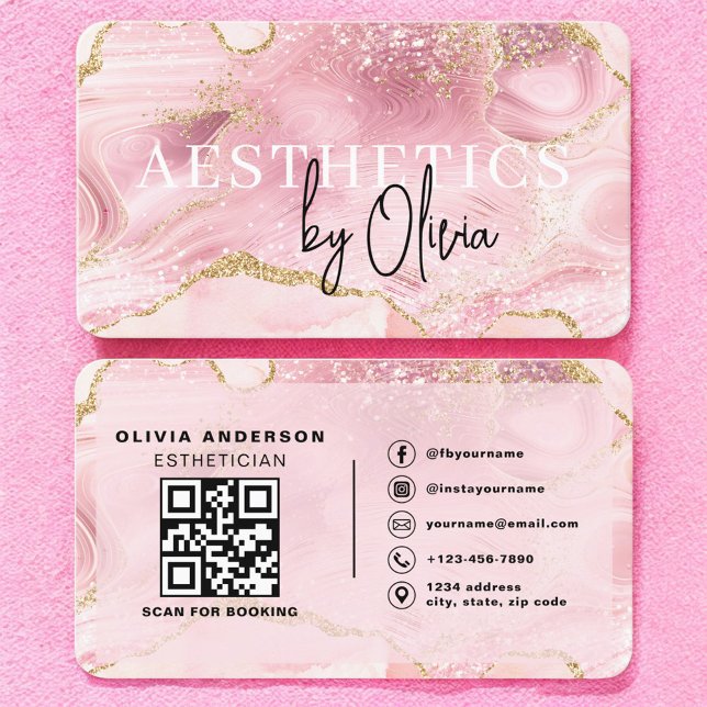 Tarjeta De Visita QR Code Pink Marble Esthetician & Spa (Subido por el creador)