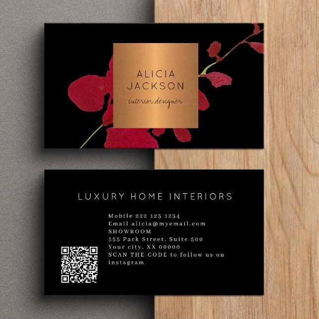 Tarjeta De Visita QR CODE profesional moderno de oro negro (Subido por el creador)
