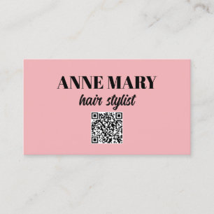 Tarjeta De Visita QR Code Profesional Moderno Hairstylist rosado neg
