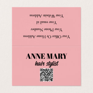 Tarjeta De Visita QR Code Profesional Pink Black Hairstylist Moderno