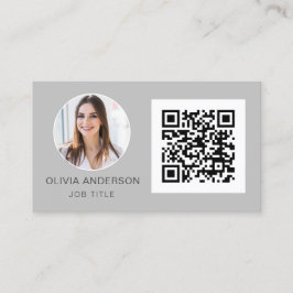 Tarjeta De Visita QR Code Professional Photo Silver Gray Business Ca