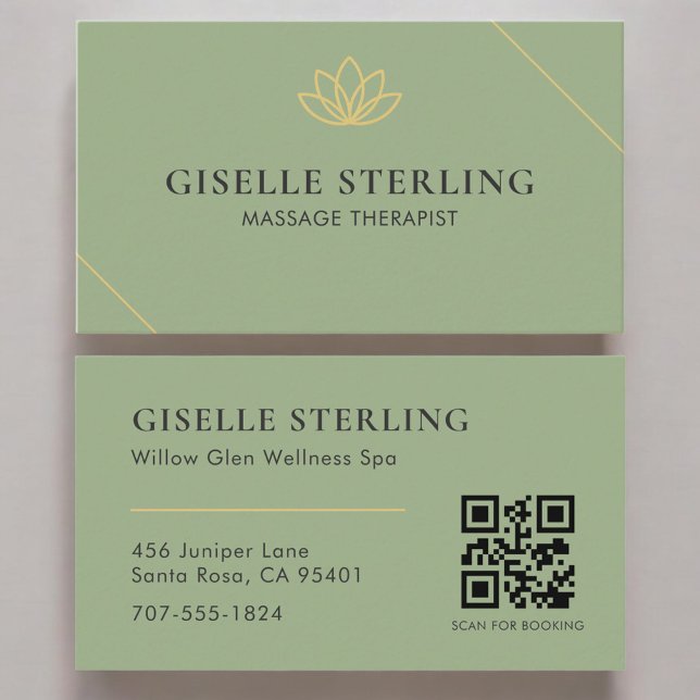 Tarjeta De Visita QR Code Sage Green Massage Therapist (Subido por el creador)