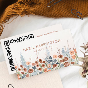 Tarjeta De Visita QR Code Scanable Watercolor Floral Boho Trendy