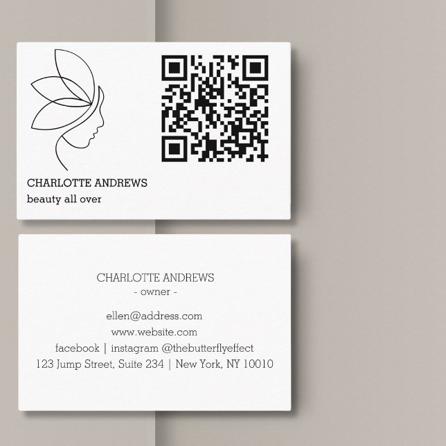 Tarjeta De Visita QR-Code, Schönheit, Logo, Linie Art Black (QR code, beauty, logo, line Art Black Business Card)