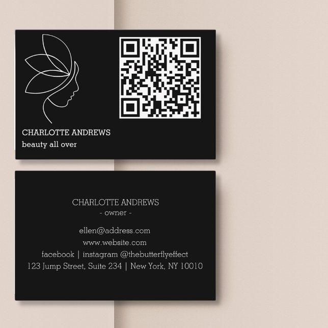 Tarjeta De Visita QR-Code, Schönheit, Logo, Linie Art Black (QR code, beauty, logo, line Art Black Business Card)
