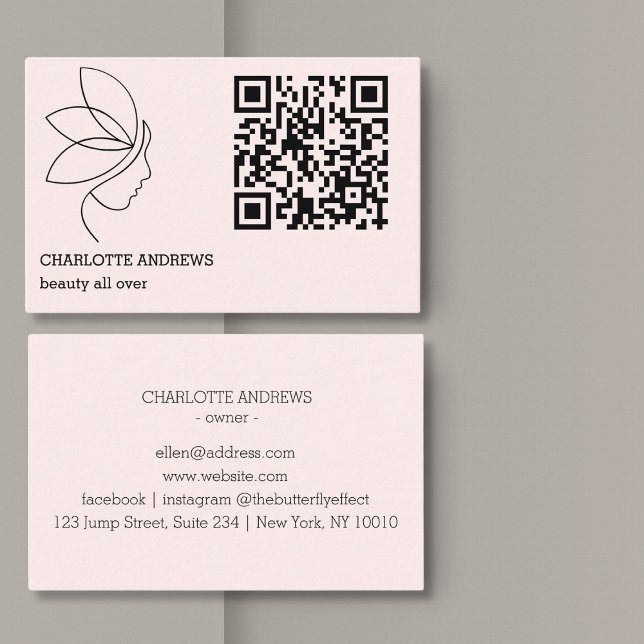 Tarjeta De Visita QR-Code, Schönheit, Logo, Linie Art Pink (QR code, beauty, logo, line Art Pink Business Card)