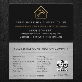 Tarjeta De Visita QR Code Silver Metallic Handyman Construction 