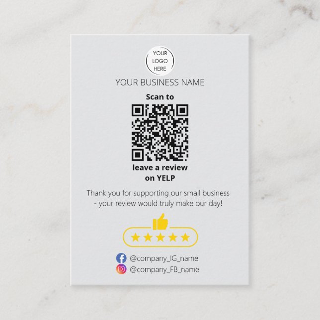 Tarjeta De Visita QR code small business review GOOGLE and YELP  (Anverso)
