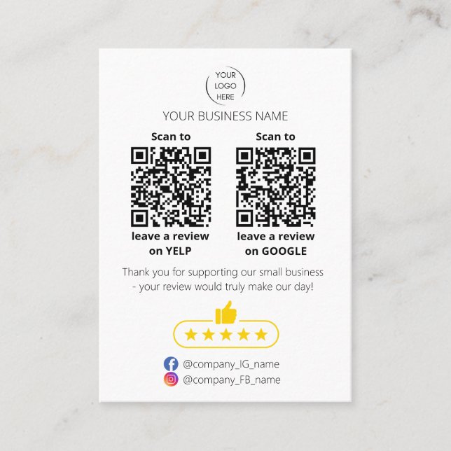 Tarjeta De Visita QR code small business review GOOGLE and YELP  (Anverso)