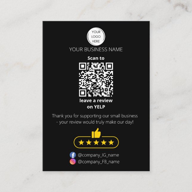 Tarjeta De Visita QR code small business review GOOGLE and YELP  (Anverso)