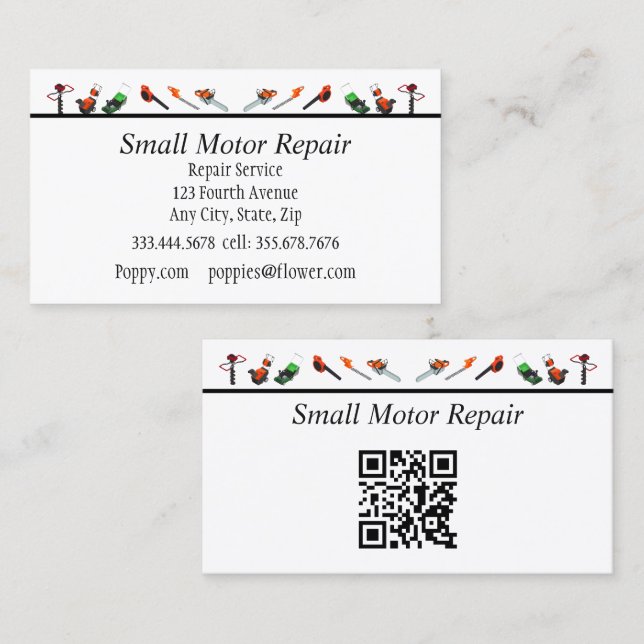 Tarjeta De Visita QR Code Small Engine Repair Custom Business Cards (Anverso / Reverso)