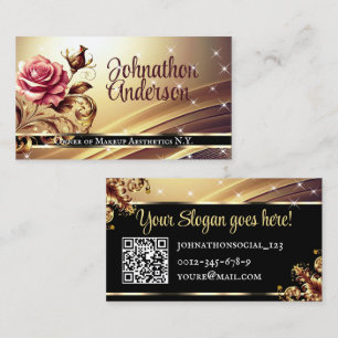 Tarjeta De Visita QR Code Template Deluxe Gold Rosa Moda de lujo Gla