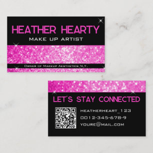 Tarjeta De Visita QR Code Template Luxury Hot Pink Girly Neon Bright
